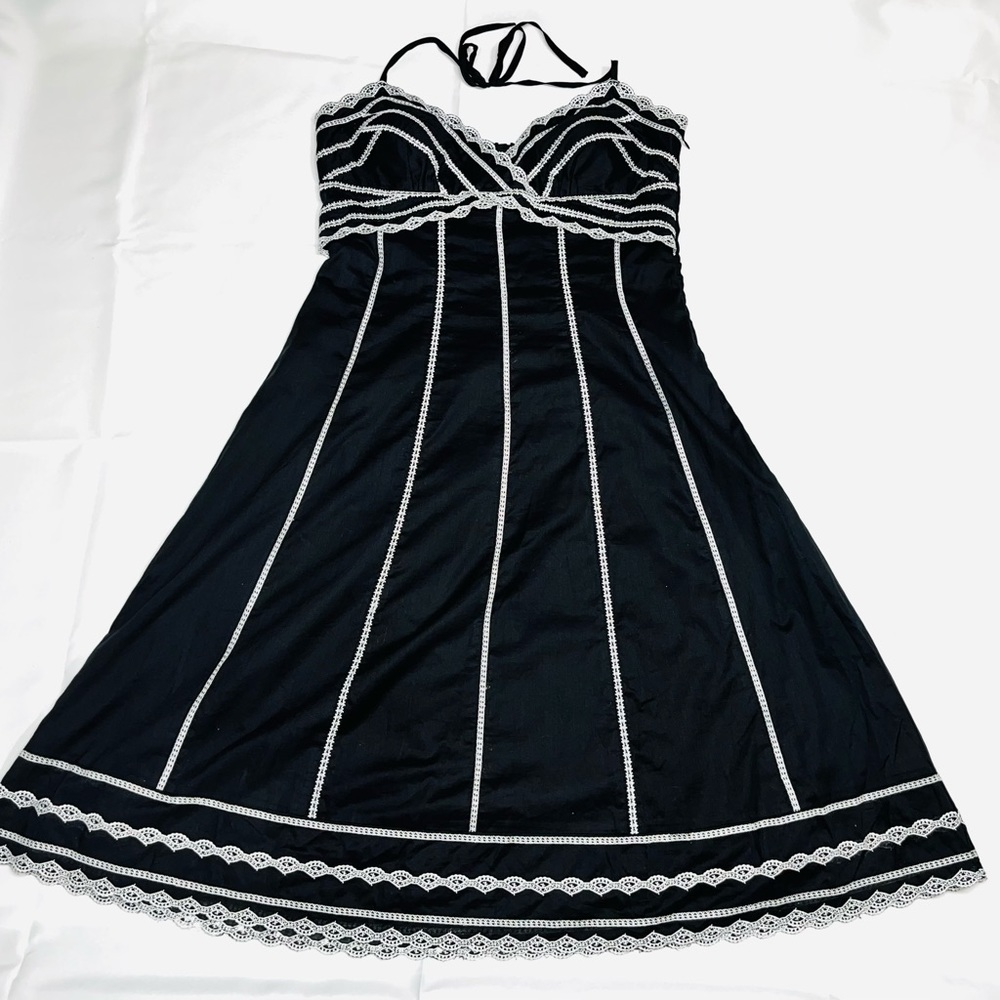 WHBM Black Linen Dress with Halter Top